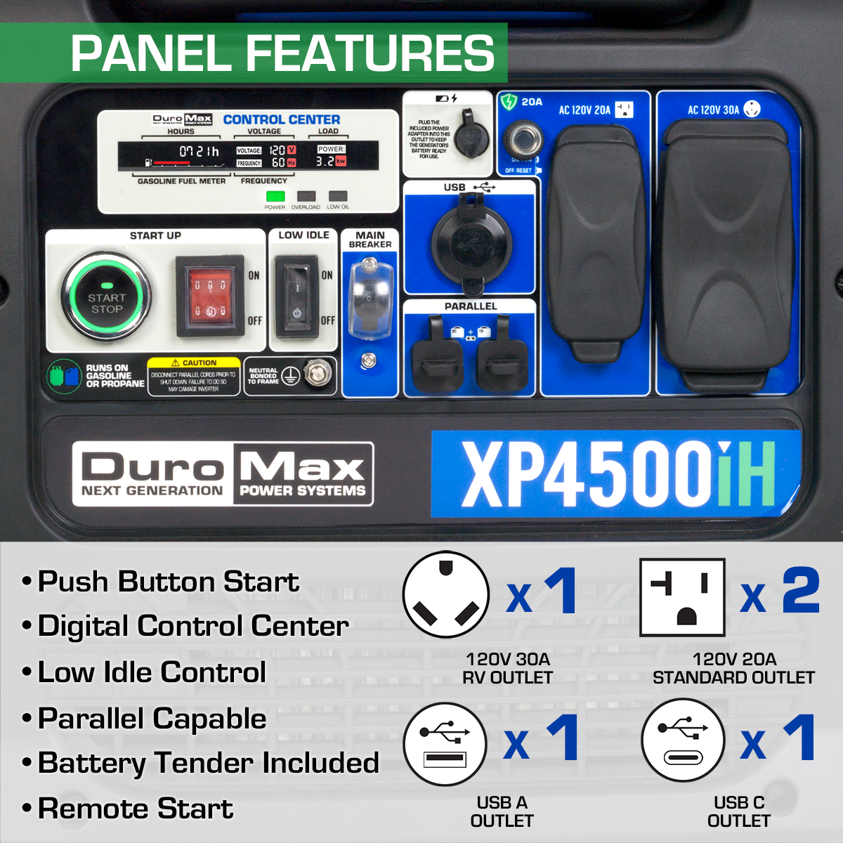 DuroMax 4,500 Watt Dual Fuel Portable Digital Inverter Generator 50-State